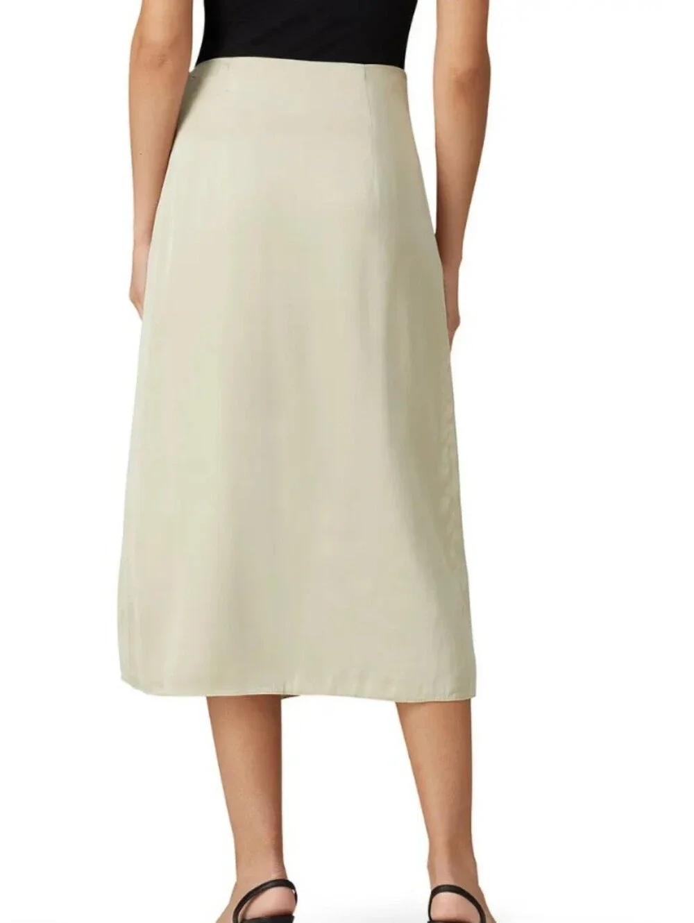 Club Monaco Cream Wrap-Detail Satin Midi Skirt